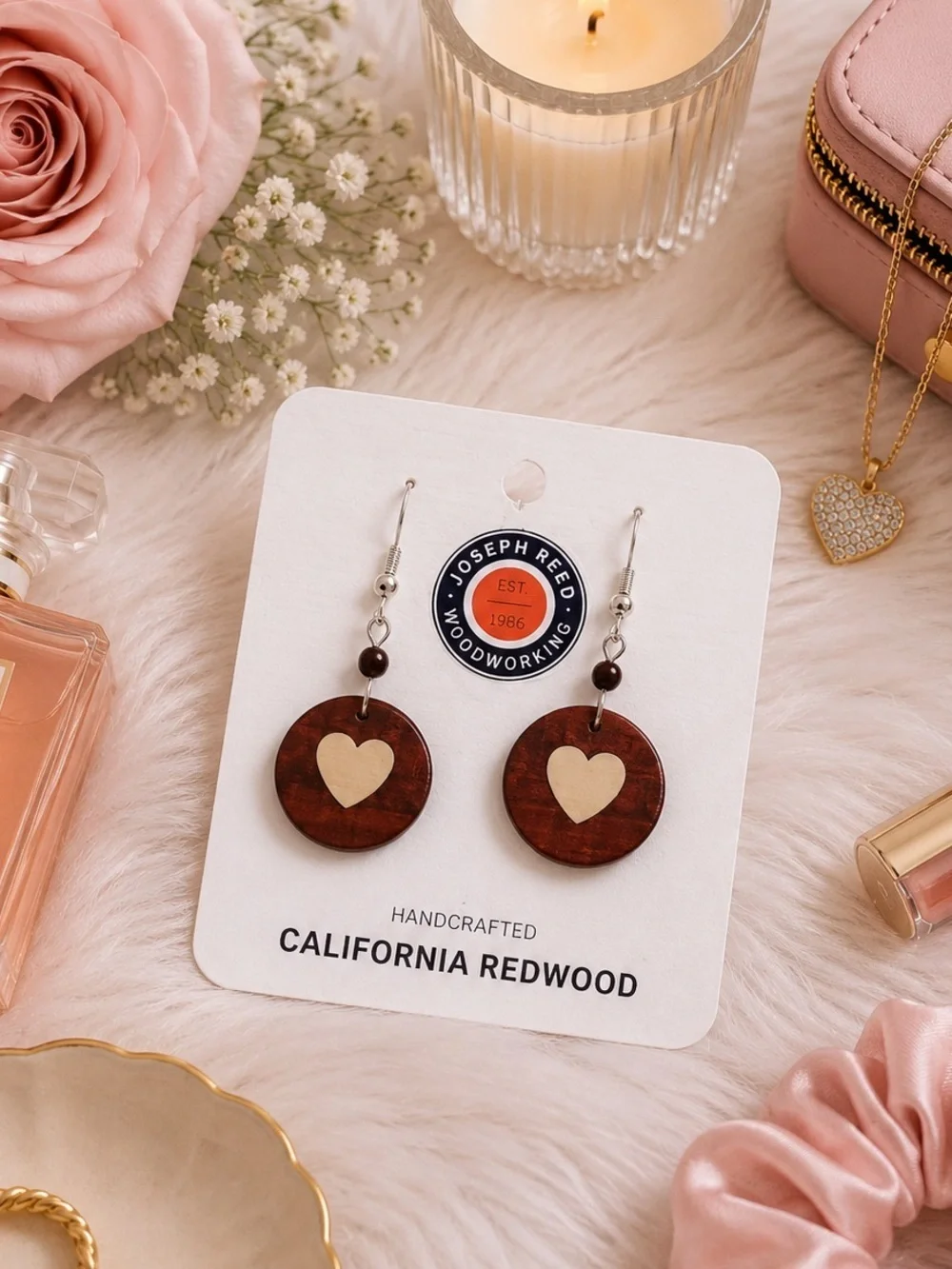 Joseph Reed California Redwood Heart Drop Earrings - Brown & Cream